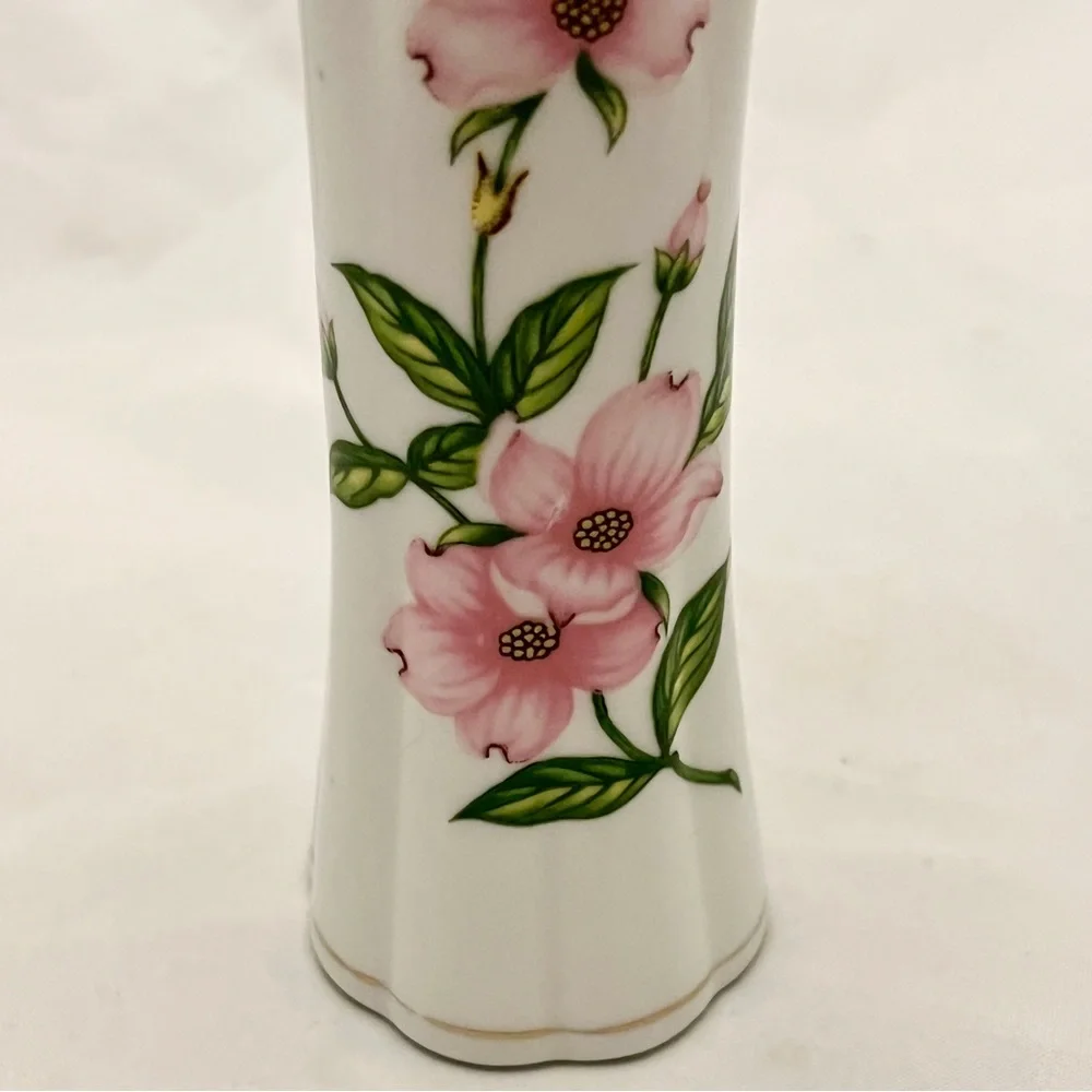 Lefton Bud Vase China Hand Painted Pink Dogwood Flowers #06219, Vintage 1987